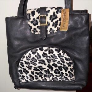 Vegan Tango Black and White Leopard Print Women's Tote